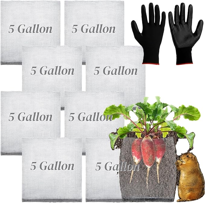 Noamus 8 Pack Plant Root Guard Basket, 5 Gallon Gopher Mole Vole Mesh, Reusable Stainless Steel Plant Speed Wire, Heavy Duty Protector Animal Cages for Garden Trees Bulbs Flowers Vegetables Protection