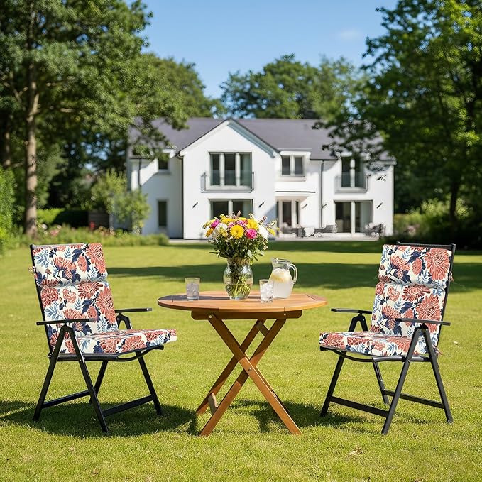 DYTXIII Outdoor High Back Chair Cushions Set of 2, 44"x22" Water Repellent Patio Seat Cushions with Elastic Sponge, All Weather Chair Pads for Rocking, Dining Chairs, Patio Furniture - Ruby Flower