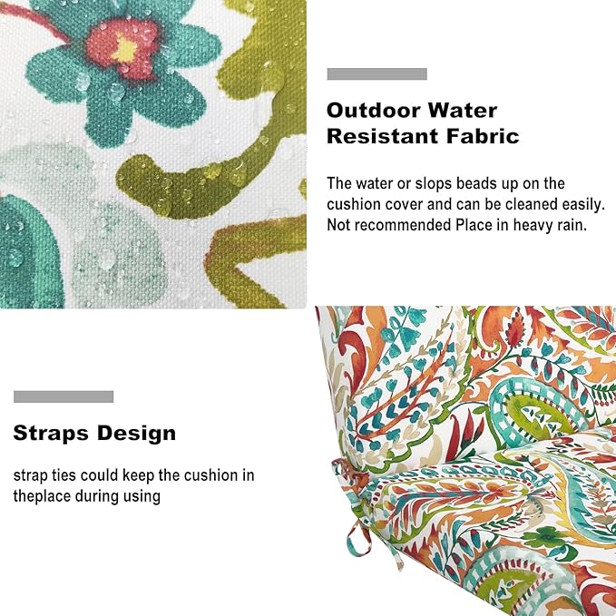 DYTXIII Outdoor High Back Chair Cushions Set of 2, 44"x22" Water Repellent Patio Seat Cushions with Elastic Sponge, All Weather Chair Pads for Rocking, Dining Chairs, Patio Furniture - Pretty Paisley