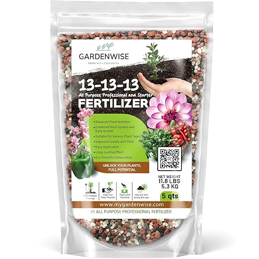 Gardenwise 13-13-13 Slow Release Granular Fertilizer – All Purpose Plant Food 13 13 13 for Outdoor Grass, Vegetables, Roses, Flowers, Shrubs, Trees. Lawns, Gardens, Potted Plants (5 quarts)
