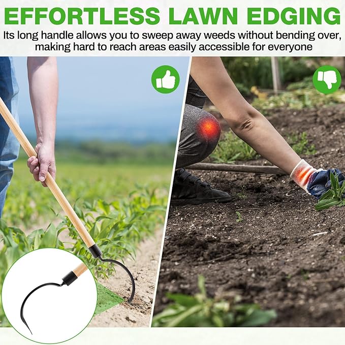 Long Handle Weeder Hook Garden Weeder Tool Versatile Cultivator Garden Tool 54 Inch Hardwood Handle with 8 Inch Alloy Steel Blade for Gardening,Yard, Lawn, Patio Digging, Edging, and Planting