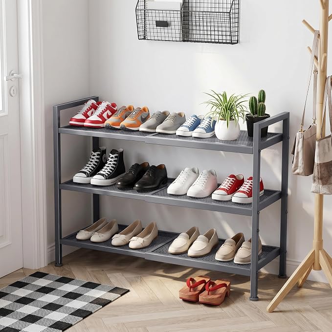 Expandable Shoe Rack for Closet, Entryway, Shoe Storage, 3-Tier, Grey