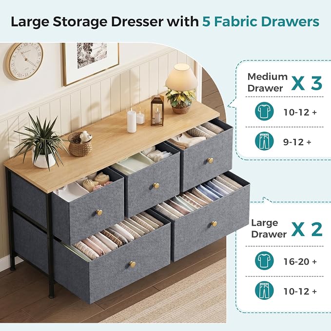 OLIXIS 5 Drawer Dresser for Bedroom, Storage Organizer Unit for Closet