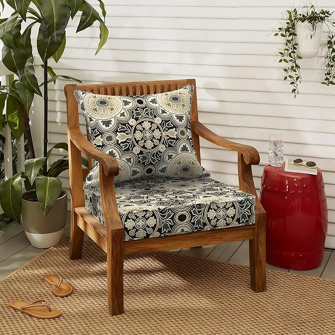 LVTXIII Outdoor Seat and Back Cushion Patio Deep Seat Cushion Set Seasonal Chair Cushion for Wicker Chairs and Garden Furniture Decoration, 22"x22"x4", Vintage Medallion