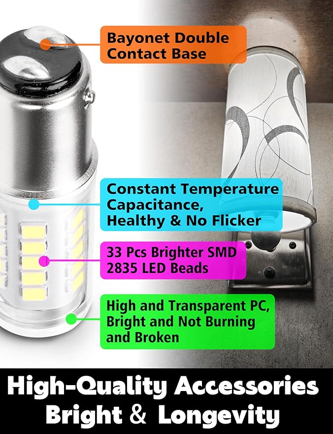 1142 Ba15d Led Bulbs 6000k White 12V-24V, Double Contact DC Bayonet Base 5W, 1004 1076 1176 90 1130 S8 68 78 96 LED Light Bulbs for Car Trailer RV Camper Boat Interior Marine Navigation Lights, 4Pack