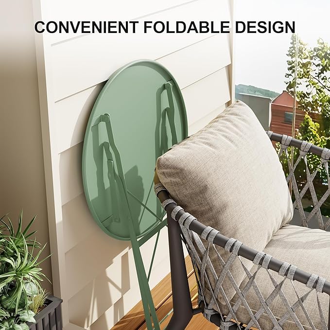 GarveeLife 3-Piece Folding Bistro Set, Foldable Patio Furniture Set with Premium Frame, Outdoor Bistro Table and Chairs Set of 2 for Patio, Garden and Balcony, Green