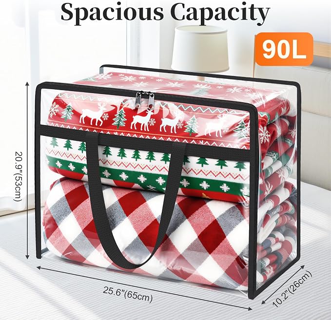 SpaceTrove Clear Storage Bags, 6-Pack Under Bed and Closet Organizers 90L