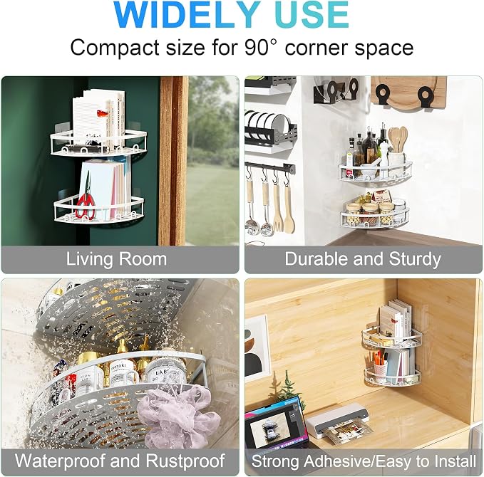 Corner Shower Caddy for Bathroom Storage,White,2 Pack