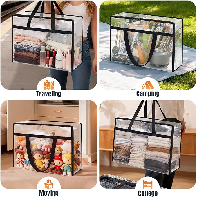 8 Packs 60L Clear Under Bed Storage Containers, Large Clothes Storage Bags