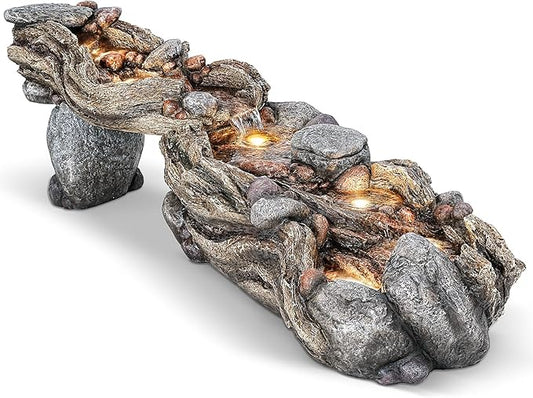 Jocoevol 60" Long Cascading Outdoor Rock Water Fountain, 5-Tier Tranquil River Waterfall, Realistic Rock Design, Serene Flowing Water Sound for Outdoor Garden, Patio, Landscaping, Home Decor