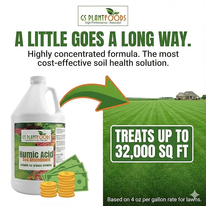 GS Plant Foods Humic Acid Soil Amendment – Leonardite-Derived Liquid Concentrate for Improved Soil Structure & Nutrient Availability – OMRI Listed for Organic Use – 5 Gallons (2 x 2.5 gl containers)