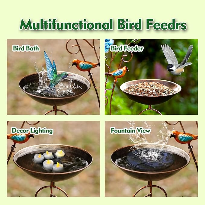 YYWMWM 57" Height Metal Bird Bath with Trellis for Outdoor, Vintage Decorative Bird Baths, Small Garden Plant Support, Antique BirdBath for Climbing Plants with Detachable Iron Bowl (Hummingbird)