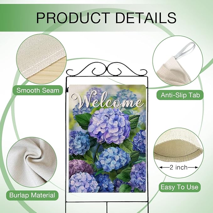 Hzppyz Welcome Spring Floral Flowers House Flag Double Sided, Hydrangea Decorative Garden Yard Outdoor Large Decor, Summer Farmhouse Burlap Home Outside Decoration 28 x 40