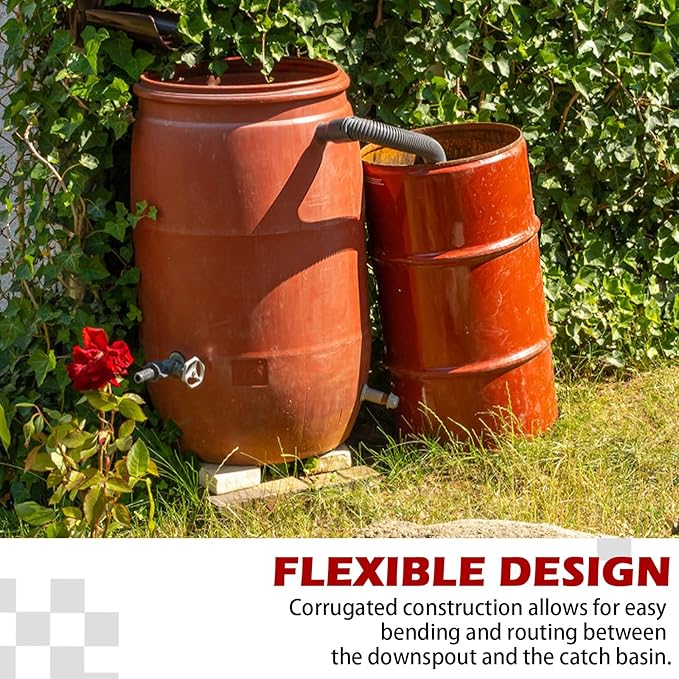 Rainwater collection downspout hose, 27.5 inches long, 1.25 inches diameter, black flexible connector for rainwater bucket, storing more rainwater for gardens and outdoors
