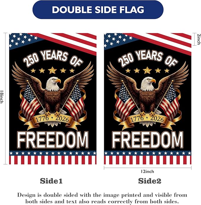250th Anniversary America Garden Flag, 250 Years of Freedom USA Flag with Eagle Design Patriotic Banner Double-Sided Garden Flag
