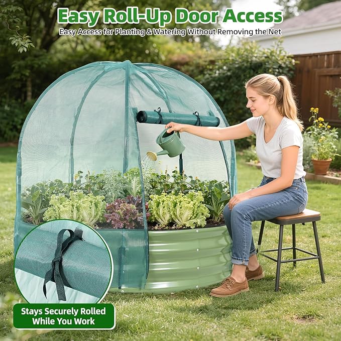 Galvanized Raised Garden Bed with Cover | 4x4x1FT Metal Planter Box Outdoor with Greenhouse PE Cover for Winter & Mesh cover for Summer | 3-in-1 Raised Bed with Windows for Easy Gardening