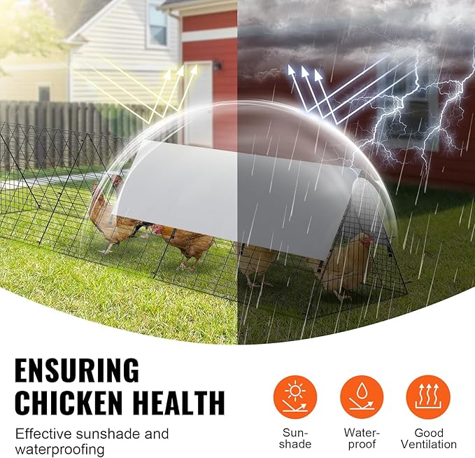 VEVOR Chicken Tunnels for Yard, Metal Poultry Playpen for Outside with Waterproof Cover & Corner Frames, 118.1 x 28 x 24.2 inch (LxWxH), Easy to Setup, Also Widely Used for Ducks, Rabbits, Geese Coop