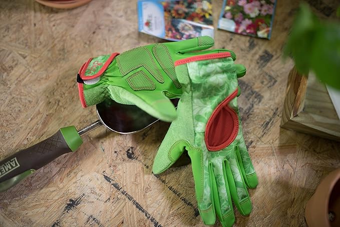 DIGZ Small Signature High Performance Garden Gloves for Women Thorn Proof Touchscreen Reinforced Palm Green Leaves 7651-23