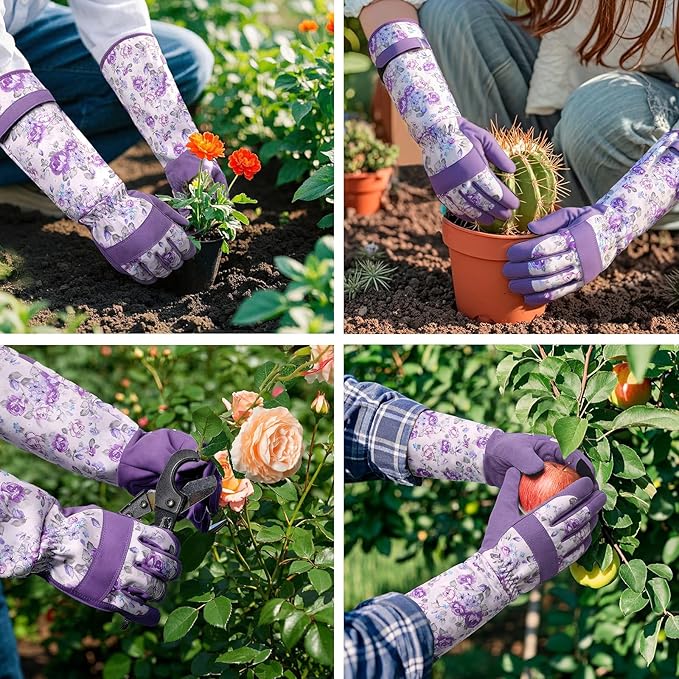Trifabricy Gardening Gloves for Women, Leather Long Garden Gloves with Grip, Thorn-Proof Puncture-Resistant Work Gloves