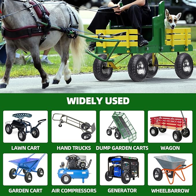 AR-PRO (2 Pack) 4.10/3.50-4 Tire and Wheel, Replacement Pneumatic Tires 10-Inch Wheel with 5/8" Bearings and 2.2" Offset Hub, Compatible with Hand Truck, Wheelbarrow, Wagon, Gorilla Carts