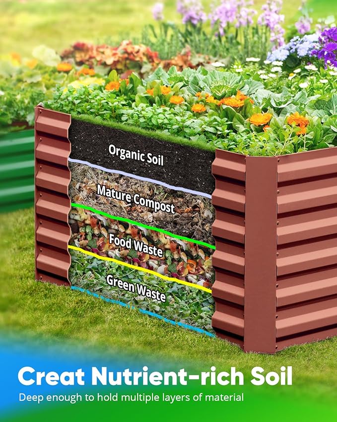 Quictent Galvanized Raised Garden Bed 8x4x2 Ft Tall Metal Planter Box for Vegetables Bottomless for Backyard, 2 Tomato Cages Included, 22.04" Deep, Terracotta