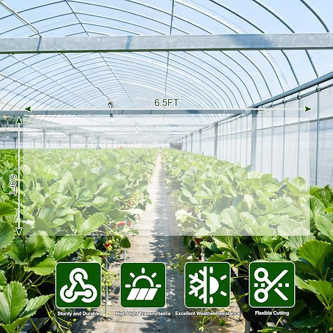 Greenhouse Plastic Sheeting,6.5ftx5.9ft Greenhouse Film,Clear Polyethylene Film for Outdoor Plant,Farms,Garden,Agriculture,Waterproof Wind Frost Dust