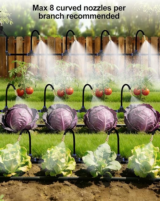 100FT Drip Irrigation System, 5/16" Hose Solves Dry End, 360° Adjustable Copper Nozzles Garden Watering System, Automatic Misting Irrigation Kit for Greenhouse, Yard, Lawn, Plants
