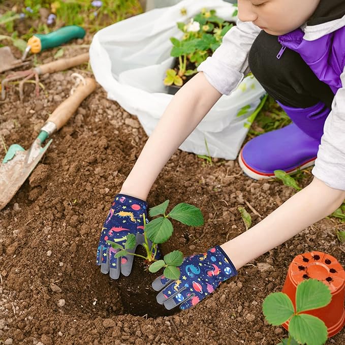 Baidast Garden Gloves for Kids, Breathable Leather Gardening Gloves for Digging, Planting, Pruning