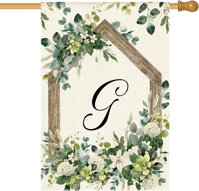 AVOIN colorlife Initial Letter G Monogram House Flag 28x40 Inch Double Sided Outside, Spring Floral Family Last Name Yard Decoration