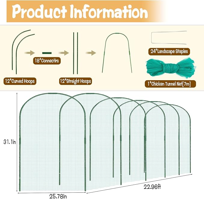 2.8 x 19.6 FT Portable Chicken Tunnel - Quick Install Yard Chicken Coop Run for Ducks, Rabbits & More