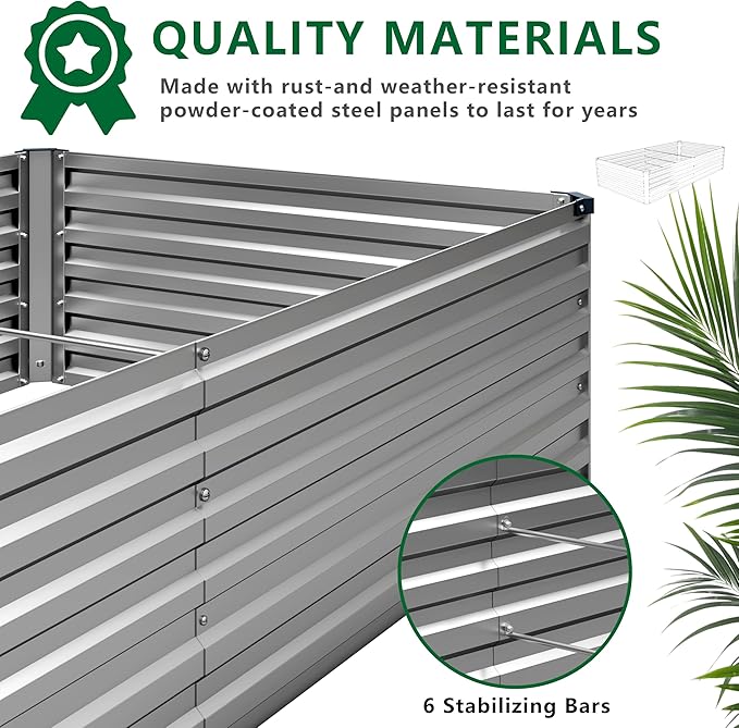 DIIYIV 12x2x1.5FT Galvanized Raised Garden Bed,Vegetable Boxes-Rectangle Metal Flower Box,Large Planter Raised Beds Outdoor Garden for Planting,Fruit,Herb-Silver