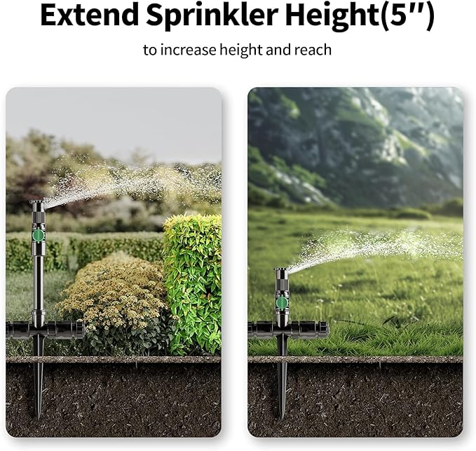 Flexible Sprinkler System, Above Ground DIY Irrigation Kit, Multi-Adjustable Lawn Sprinkler Set, Ideal for Plant and Flower Bed Watering, 30ft Garden Hose Included