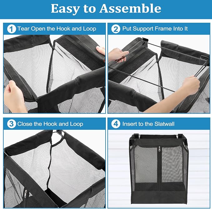 Kokone 2 Pack Wall Hanging Basket for Slat Walls- Mesh Storage Basket for Slatwall, Sport Balls Storage Organizer for Garage Slat Walls, Slatwall Accessories Storage Bin for Home Shop Garage Gym