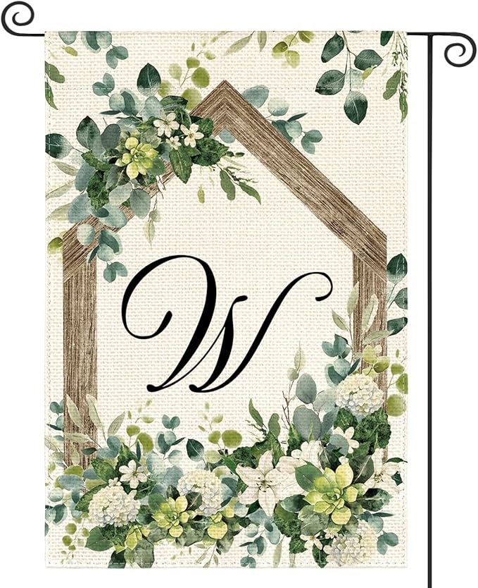 AVOIN colorlife Initial Letter W Monogram Garden Flag 12x18 Inch Double Sided Outside, Spring Floral Family Last Name Yard Decoration