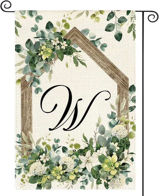 AVOIN colorlife Initial Letter W Monogram Garden Flag 12x18 Inch Double Sided Outside, Spring Floral Family Last Name Yard Decoration
