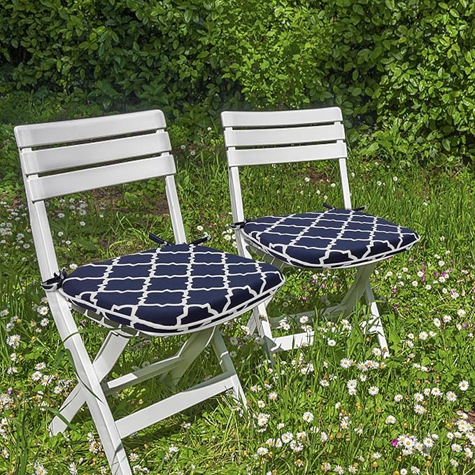 SleepMan Outdoor 17"x16" Chair Cushions with Ties Set of 4, Water Resistant All Weather U-Shape Seat Pads for Patio Garden Furniture Indoor Fade Resistant Patio Cushions (Blue Plaid)
