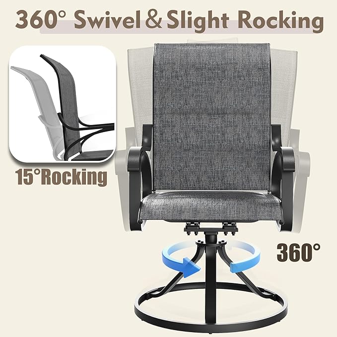 Patio Swivel Chairs Set of 2, All Weather Outdoor Rocking Chair with Textilene Breathable Back, Metal Frame, Patio Dining Chair for Backyard, Garde, Porch and Deck (2, Modern Grey)