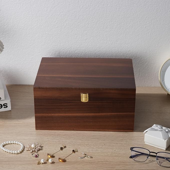 Large Wooden Keepsake Box - Wood Storage Box Decorative Boxes with Lid for Storing Keepsake Memory Gift, 12.5 IN Decorative Boxes for Home Decor-WB004-240303 (brown, 12.5 x 9.4 x 6.1 IN)