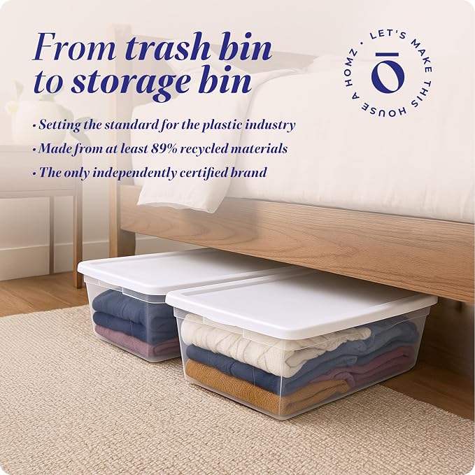 HOMZ Snaplock, Large Clear Plastic Storage Organizer Bins w/Lids, 2 Pack