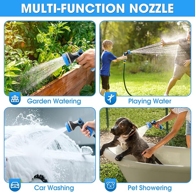 Garden Hose Nozzle,Hose Spray Nozzle with Adjustable 10 Watering Patterns,Slip Resistant High Pressure Water Hose Nozzle Sprayer for Plants & Lawns Watering,Car Washing and Pet Showering