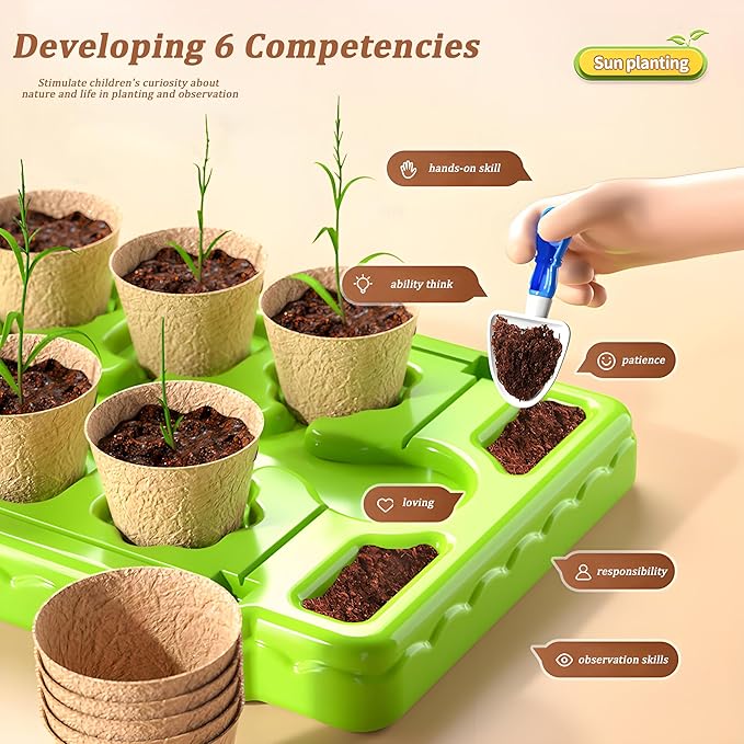 EXBEPE Kids Plant Growing Kit Greenhouse Growing Set with Drip Irrigation System and Grow Light Science Educational DIY Indoor Plant Gardening Toy for Kids
