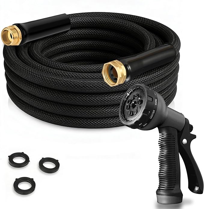 Flexible Garden Hose 15FT， High Output Water Hose, Lightweight， Abrasion Resistant Outdoor Hose with Leak-Proof Metal Fittings for RV, Camping, and Irrigation