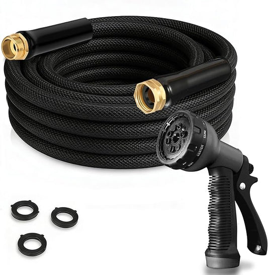 Flexible Garden Hose 15FT， High Output Water Hose, Lightweight， Abrasion Resistant Outdoor Hose with Leak-Proof Metal Fittings for RV, Camping, and Irrigation