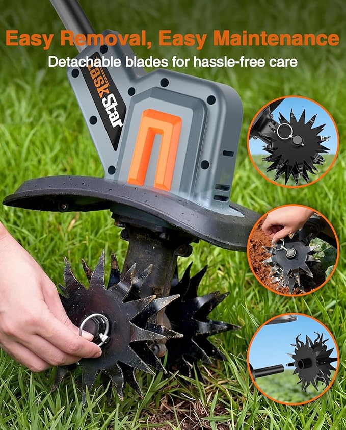 Cordless Tiller Cultivator for Gardening, 360 RPM Electric Garden Rototiller with 48 Steel Tines, 9 Inch Tilling Width & 7 Inch Depth, 21V Battery Powered Small Tiller for Soil/Cultivating/Lawn/Garden