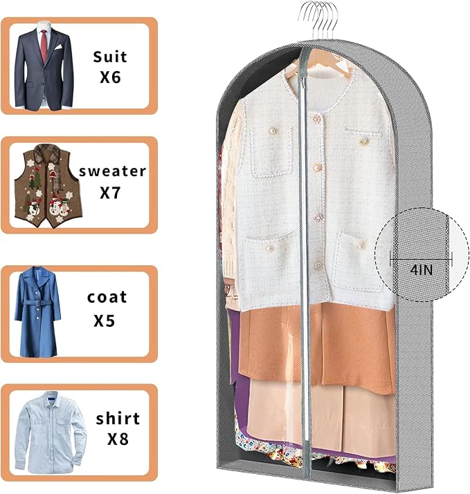 3 Pcs Garment Bags,40" & 50" PVEA Breathable Dust Cover,Dress Bag