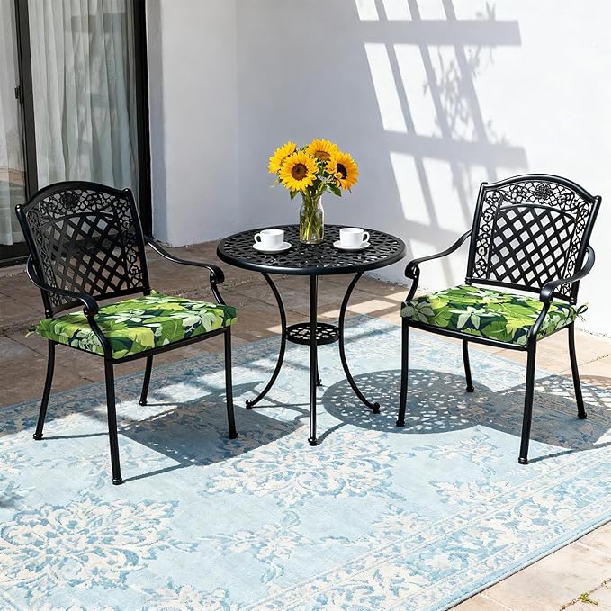 LVTXIII Outdoor Seat Cushions Set of 4 Square Corner Chair Cushions with Ties, Patio Chair Pads for Home Office and Patio Garden Furniture Decoration 19"x19"x2", Jungle Leaves