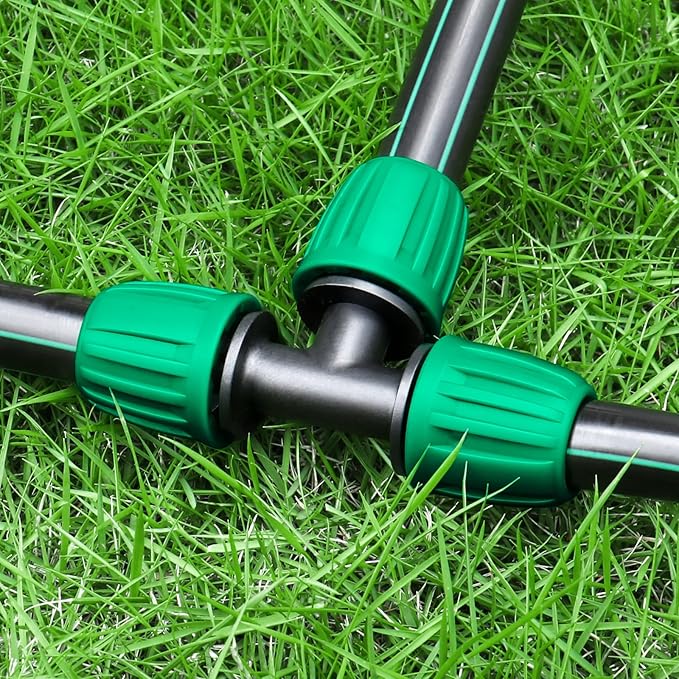 JAYEE 1/2 Inch Drip Irrigation Fittings, 12 Pcs Lock Barbed Tee for 1/2 In Vinyl Tubing, Drip Line Parts 3-Way Tees Irrigation Connectors for Drip Sprinkler Garden Lawn Watering Systems, Green