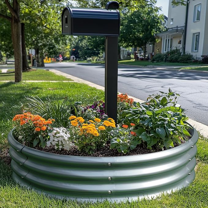 KING BIRD Raised Garden Bed Galvanized Round Planter Box Outdoor for Gardening, Plants, Vegetables, Flowers, Silver, 47.3x47.3x11.8 in