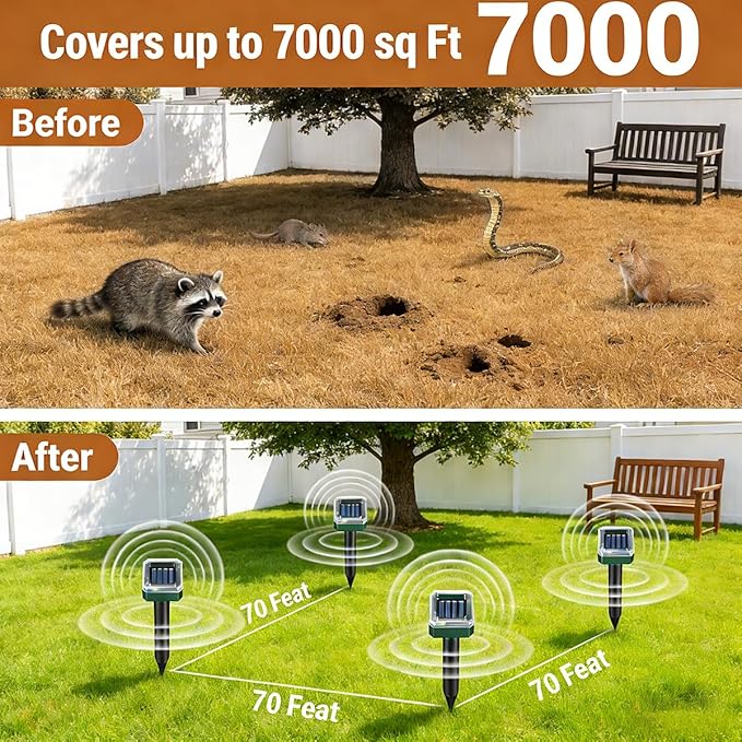 Mole Repellent 10 Packs Solar PoweredSnake Repellent Ultrasonic Vole Snake Repeller for Lawns and Yards Waterproof Outdoor Gopher Repeller Effective for Garden