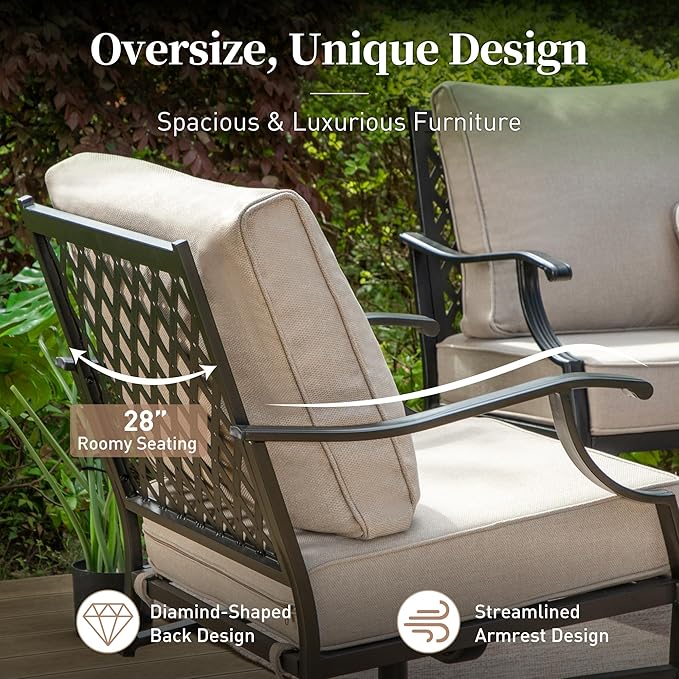 SUNSHINE VALLEY Metal Outdoor Patio Rocker Chairs Set of 2 with 5.75" Extra Thick Cushion, 2 Piece High Back Rocker Patio Chairs All Weather Outdoor Furniture Seating for Deck Porch Backyard, Beige